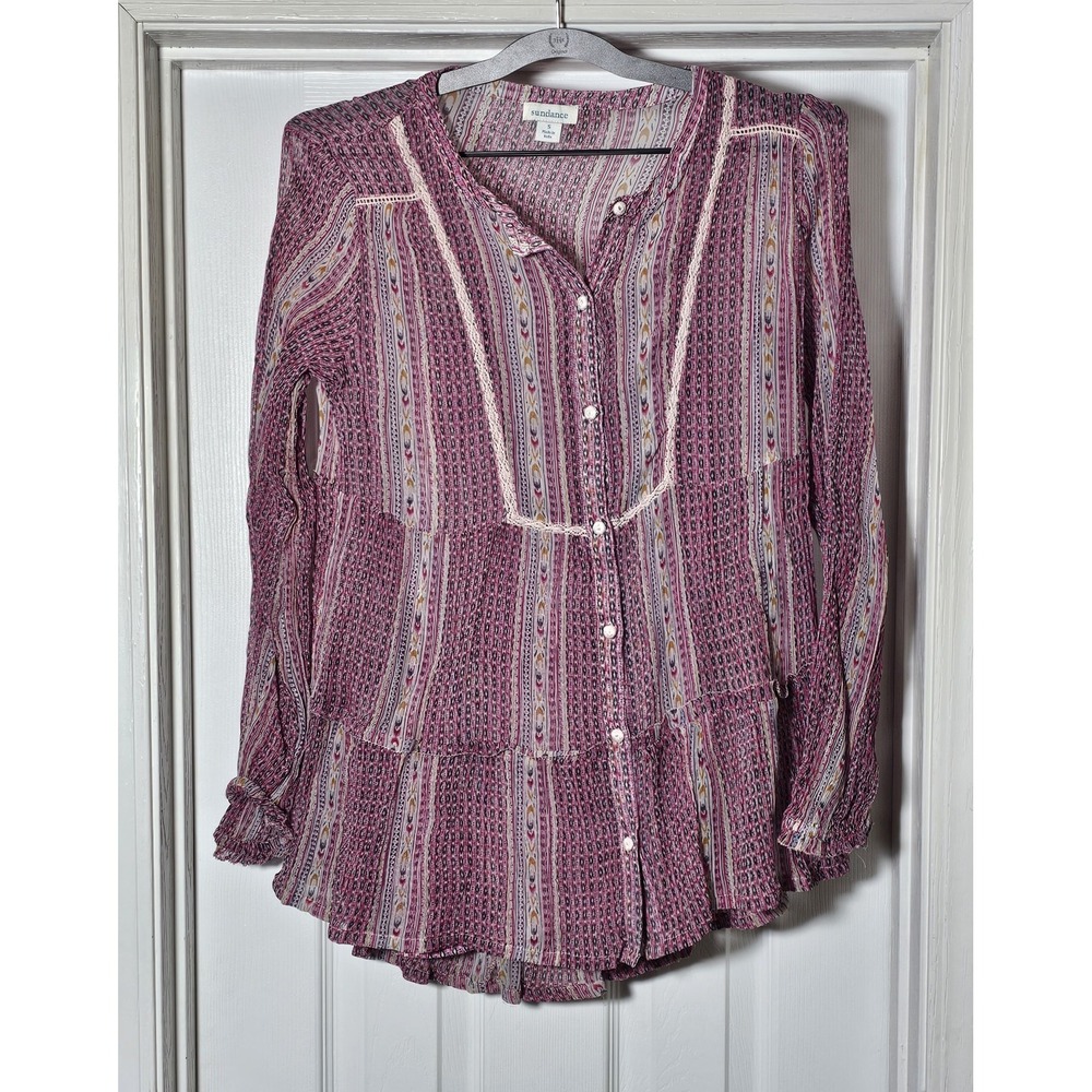 Sundance Blouse Womens Small Sheer Chiffon Long Sleeve Fairy Boho Lined Artsy